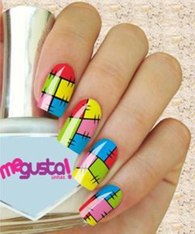 unhas xadrez junina