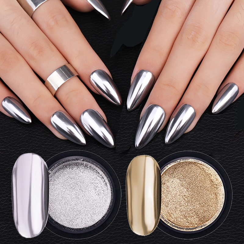 unha em gel com glitter prata