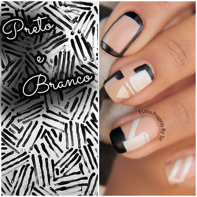 unha em gel minimalista preto e branco
