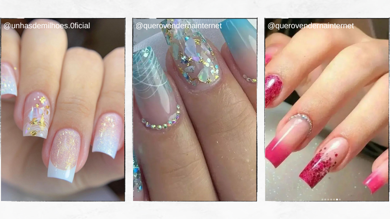 unha de gel com cromo 3D