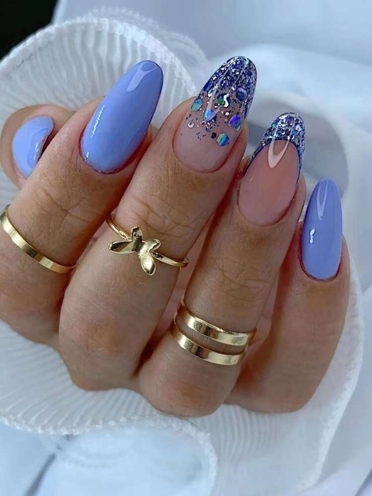 unhas postiças soft gel azul claro