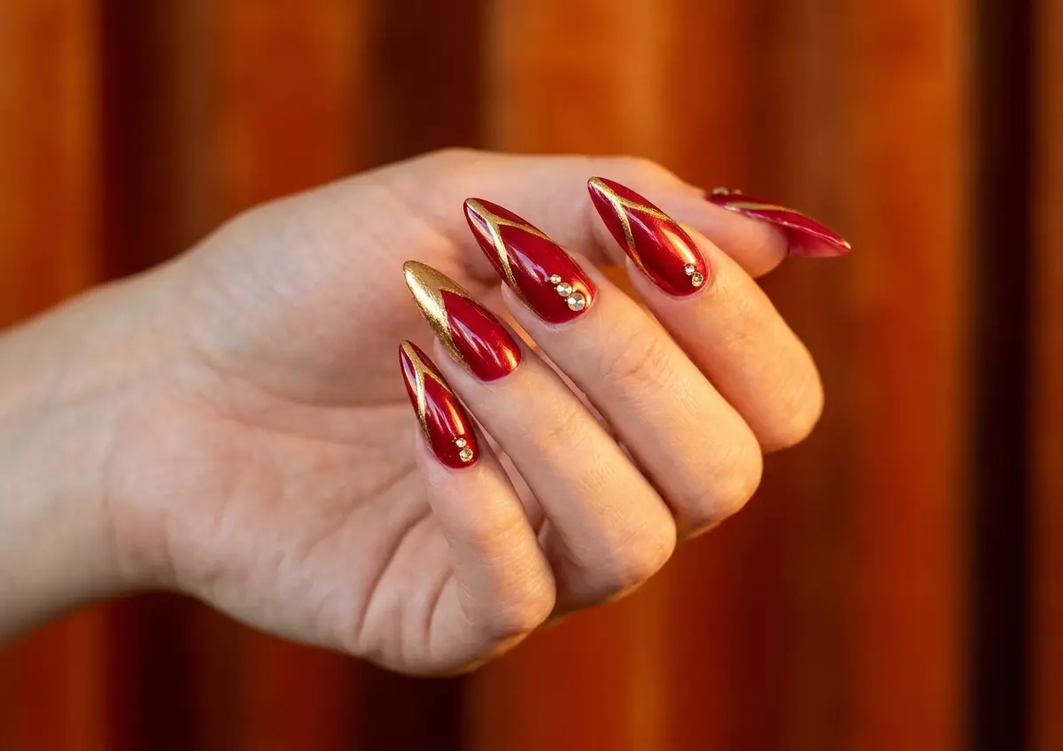 unha stiletto vermelha em gel