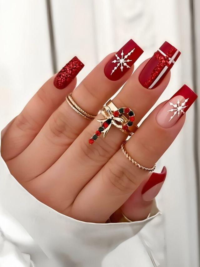 unha vermelha minimalista natal