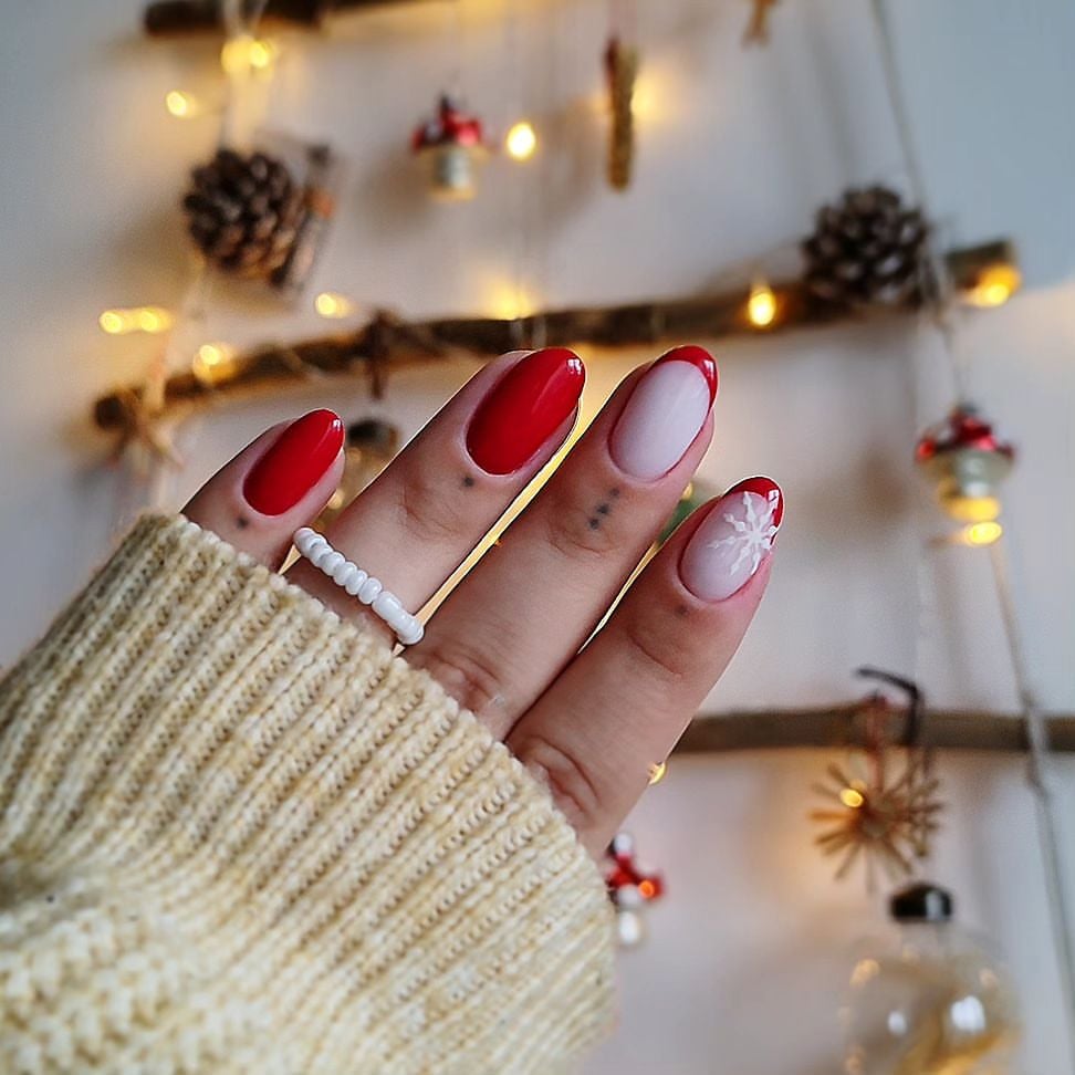 unha vermelha dourada natal