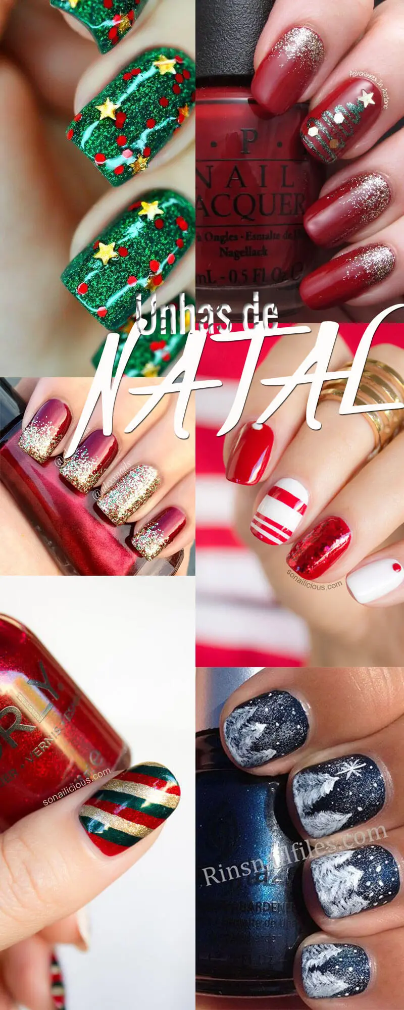 unhas de natal vermelhas e brancas